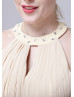 Beaded Halter Neck Champagne Chiffon Short Bridesmaid Dress